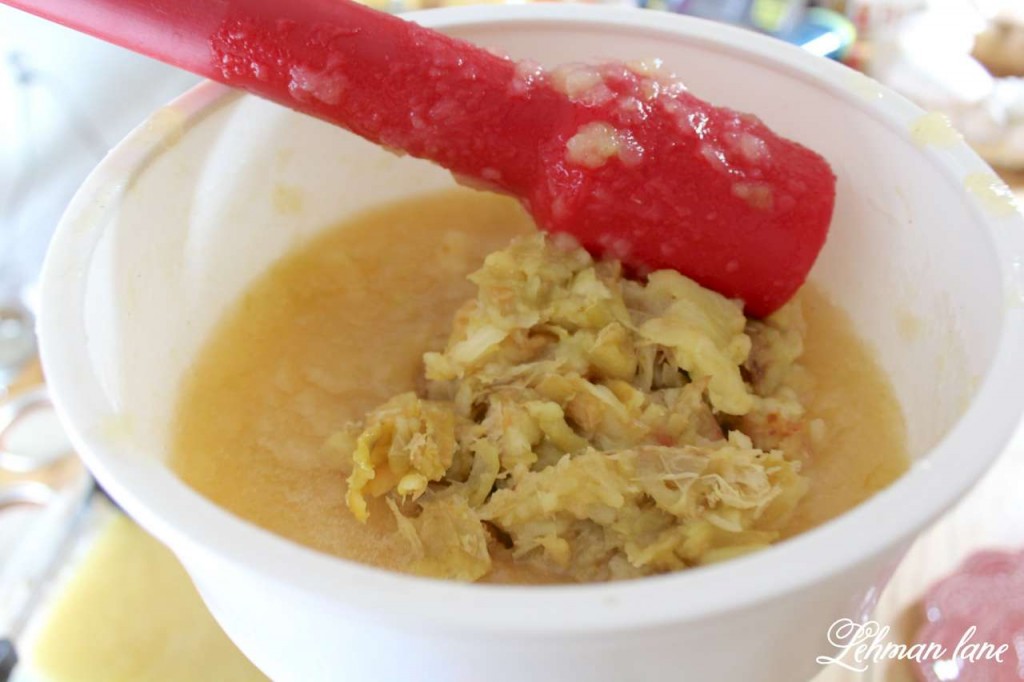 homemade applesauce recipe - baked apples and peels in strainer