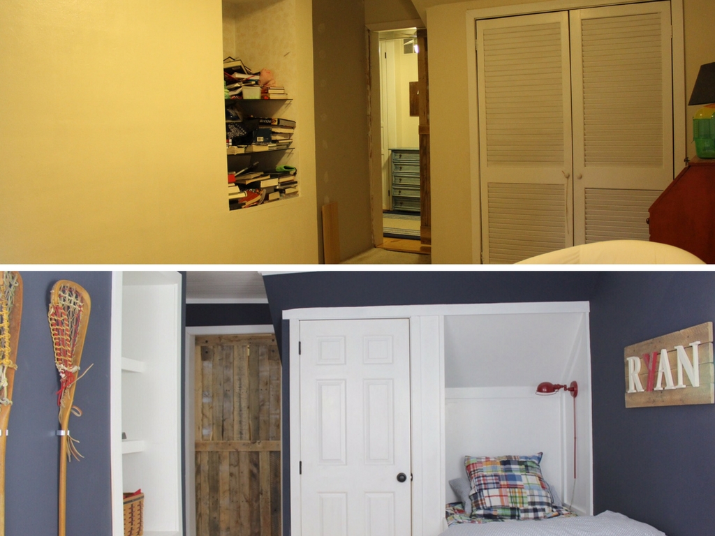 Stop by to see all the progress we made for our farmhouse fixer upper! built in blue bedroom
