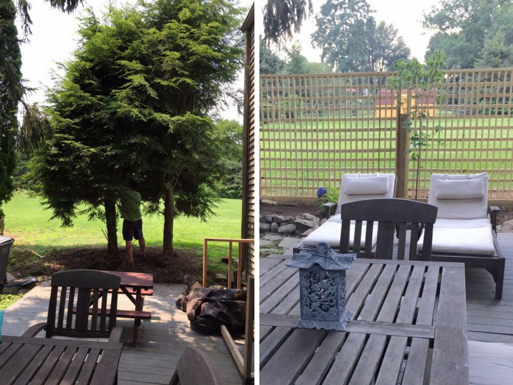 Stop by to see all the progress we made for our farmhouse fixer upper! back kitchen patio lattice fence