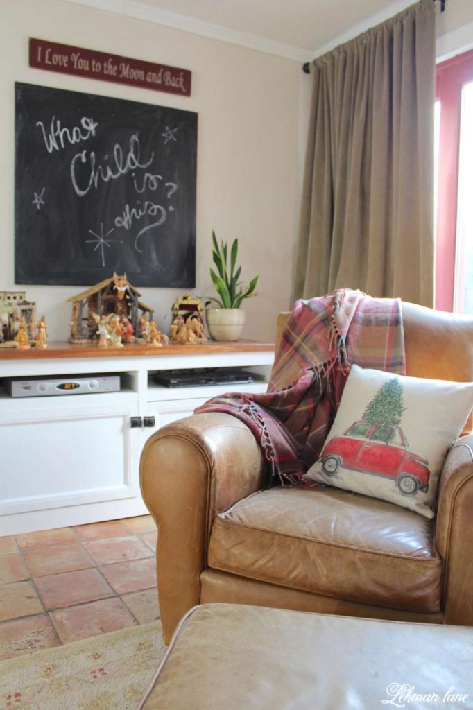 A Very Farmhouse Christmas Home Tour - RH leather chair found on Craigslist
