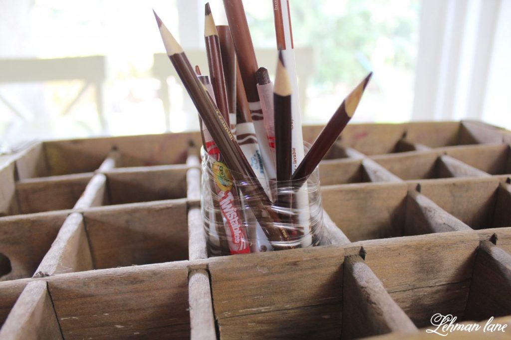 DIY Art Caddy from an Old Beverage Crate (Home School Organization