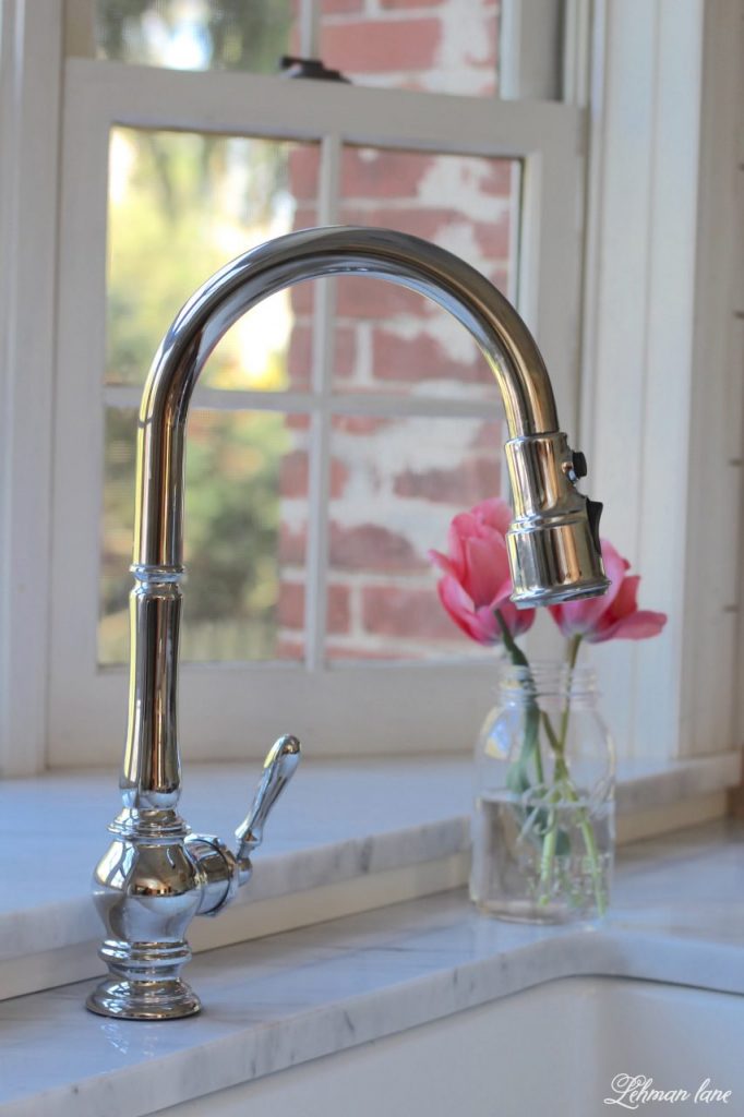 I am sharing our new GORGEOUS farmhouse sink and faucet for our kitchen. Woo Hoo!!! I can not believe what a difference this sink makes to our kitchen remodel. kohler artifacts faucet