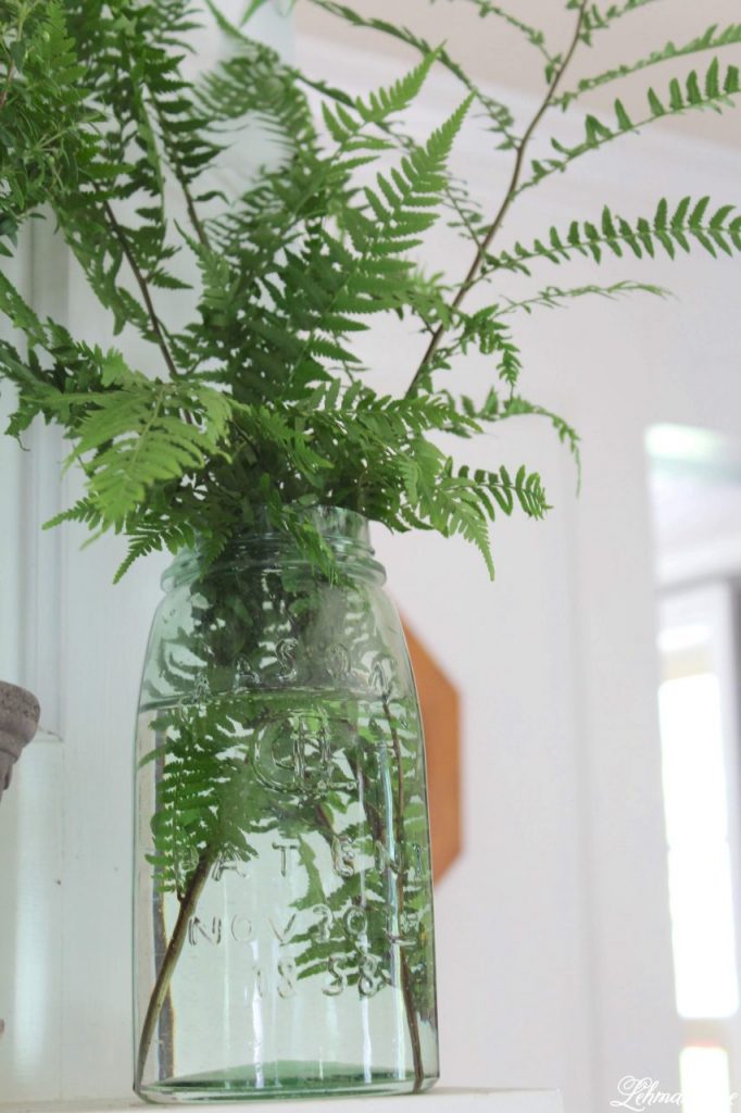 Summer Mantel with Greenery - Summer is the time of year my plants go on holiday to our backyard. However, I always bring a few in to add color to my fireplace mantel. I want my summer mantel to be as colorful & green as the yard outside my window. Decorating with greenery can be easy as pie & totally free when it's found in your home garden. Check out my summer mantel below along with even more summertime mantel decorating ideas from my blogging friends! #summermantel http://lehmanlane.net