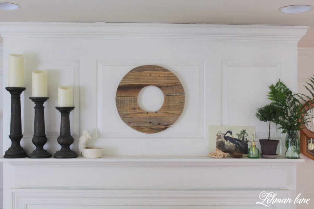 Summer Mantel with Greenery - Summer is the time of year my plants go on holiday to our backyard. However, I always bring a few in to add color to my fireplace mantel. I want my summer mantel to be as colorful & green as the yard outside my window. Decorating with greenery can be easy as pie & totally free when it's found in your home garden. Check out my summer mantel below along with even more summertime mantel decorating ideas from my blogging friends! #summermantel http://lehmanlane.net