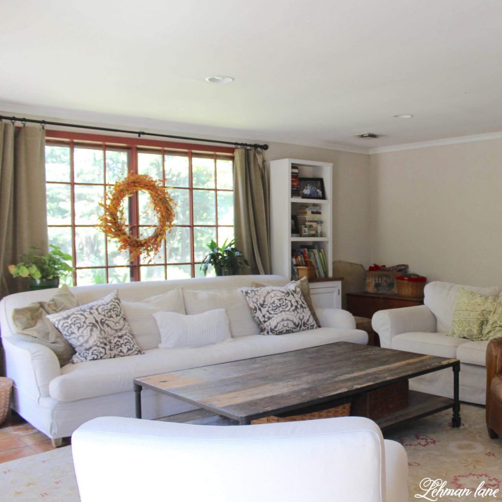 I have long wanted to paint the doors in our family room white. Painting the doors and trim white allowed for more neutral decorating, a more cohesive feel from room to room and makes our family room feel brighter and bigger.  Stop by to check it out #familyroom #whitepaint http://lehmanlane.net
