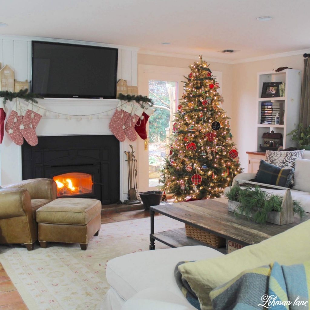 Christmas home tour of our Farmhouse - Staying true to our 1800's farmhouse I kept the style cozy & warm with lots of greenery mixed in & I hope you will enjoy all the Christmas decorating ideas I am sharing today. #christmas #farmhousechristmas http://lehmanlane.net