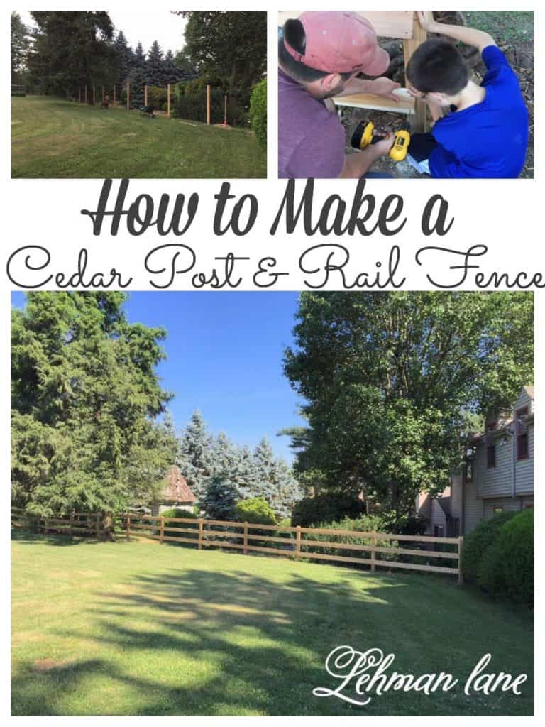 Sharing all the tips & tricks about how to make a fence yourself, a beautiful cedar post and rail fence on a budget to keep our kids & dog safe on our acre property with pictures. #howtomakeafence #cedarfence #postandrailfence #diy