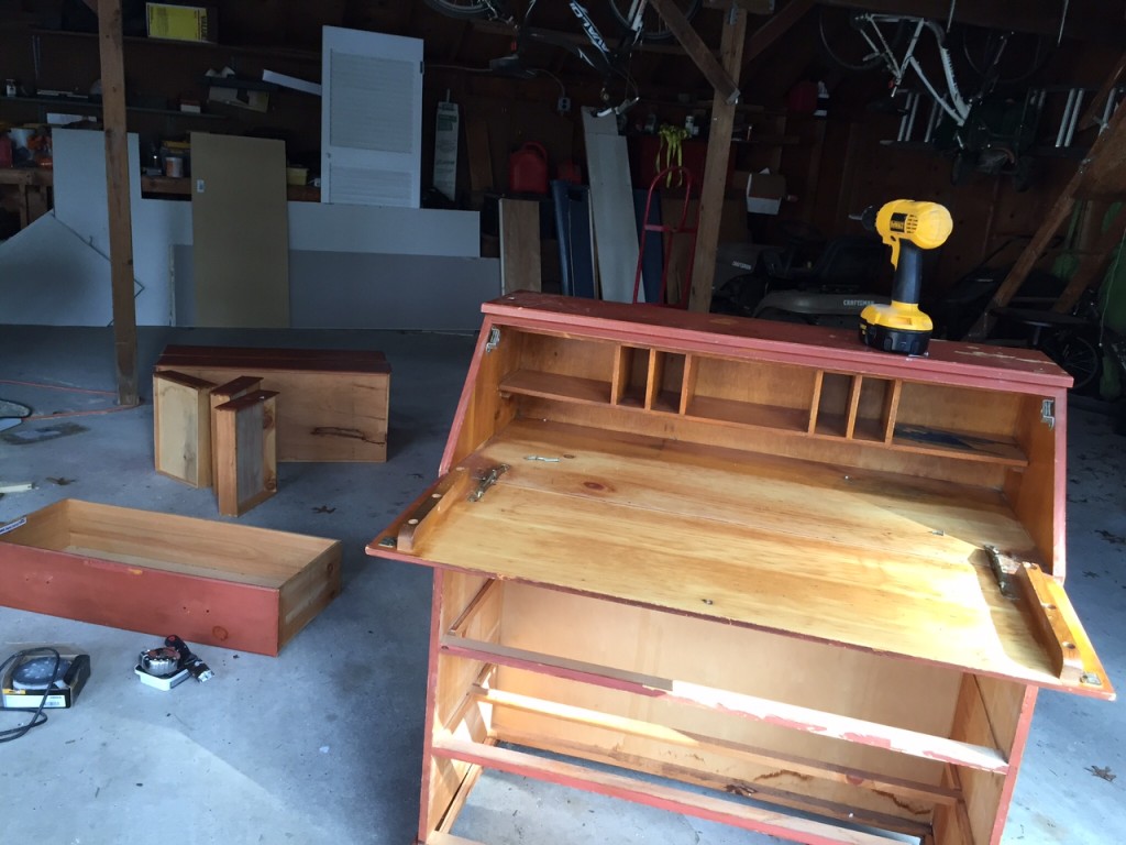Awesome DIY Built in Dresser, Desk & Bookcase from a Secretary Desk
