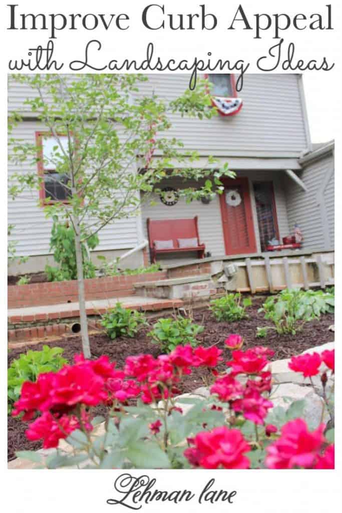 Sharing all the details of how we added show stopping curb appeal with landscaping to the front yard of our farmhouse with before & after pictures & many DIY landscaping ideas on a budget! #curbappeal #landscapingideas #farmhousecurbappeal https://lehmanlane.net
