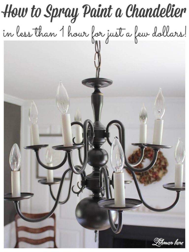 Looking for an easy chandelier makeover! Stop by to see how we transformed my dining room chandelier with spray paint #spraypaint #diningroom #lighting #chandelier https://lehmanlane.net