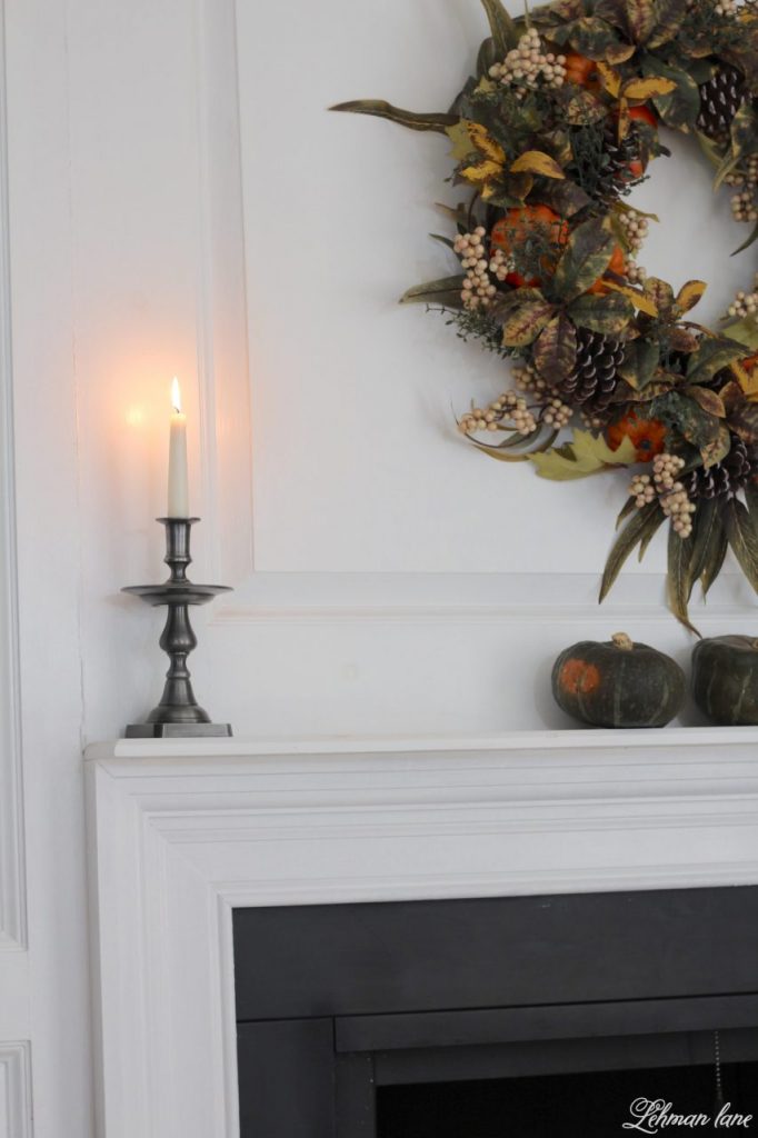 Fall Tablescape for Thanksgiving - Farmhouse Dining Room - fireplace