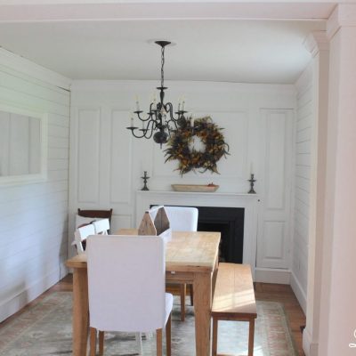 Shiplap in the Dining room - We loved the look of the shiplap in our kitchen SO much that we decided to carry it through into the dining room!  The shiplap brings a much brighter & cleaner look to our farmhouse dining room & for less than $500 it gave us a lot of bang for our buck! #shiplap #diningroom #diy http://lehmanlane.net