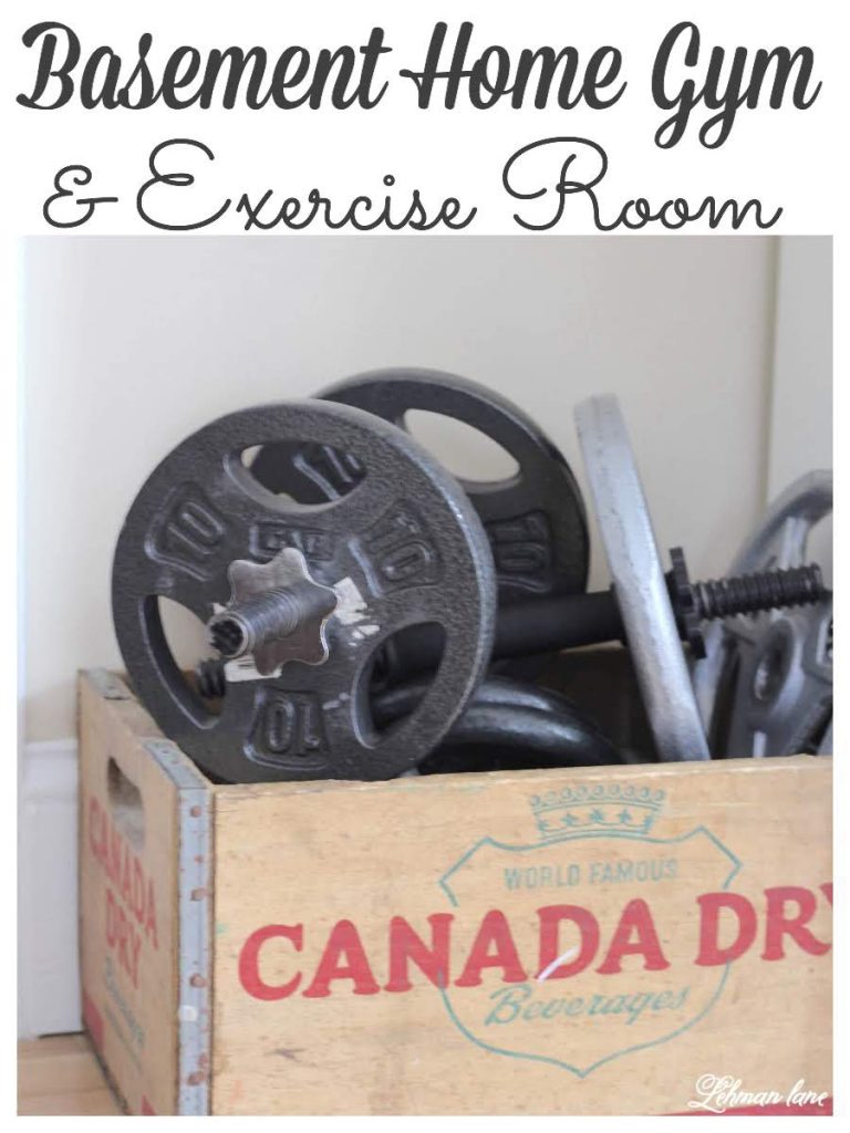 DIY Home Gym, Exercise Room & Office -We transformed our basement into a home gym/ exercise room & office. This is a simple & inexpensive DIY project for the basement of our farmhouse.#homegym #exerciseroom #diy https://lehmanlane.net