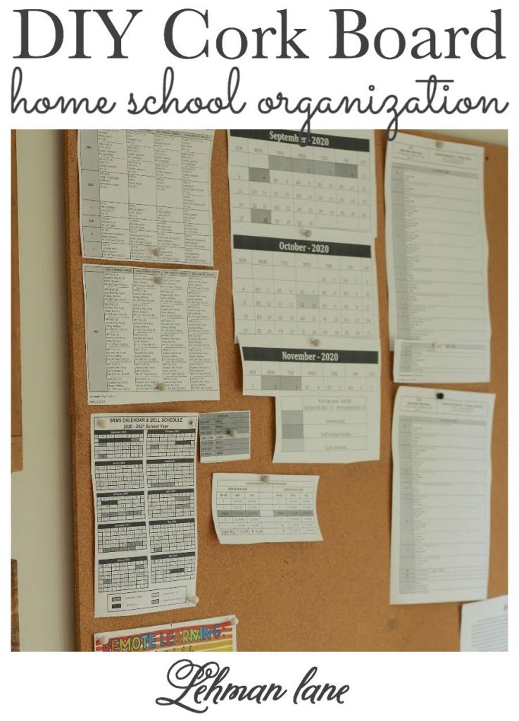 Sharing all the details of how we made a DIY cork board for our kitchen wall to hold of our kids artwork, important papers & schedules & help keep us organized with our kids homework & home school. #homeschoolorganization #diyprojects #cork #corkcrafts #kidsroomsorganization #kitchenorganization #homeorganizationideas https://lehmanlane.net