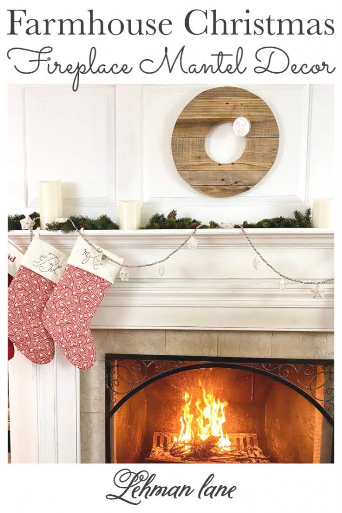 Sharing all the details of my Perfect Farmhouse Christmas Fireplace Decor & Christmas tree with pictures including many more gorgeous Christmas Decor Ideas from my blogging friends! #christmas #christmashomedecor #farmhousedecor #Christmasfireplace https://lehmanlane.net