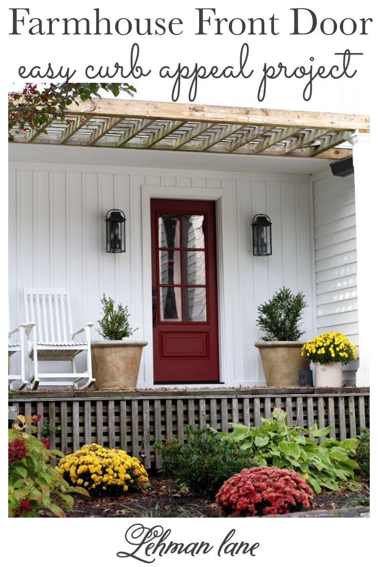 Ultimate Red Farmhouse Front Door with Windows & Planters (Easy Curb ...