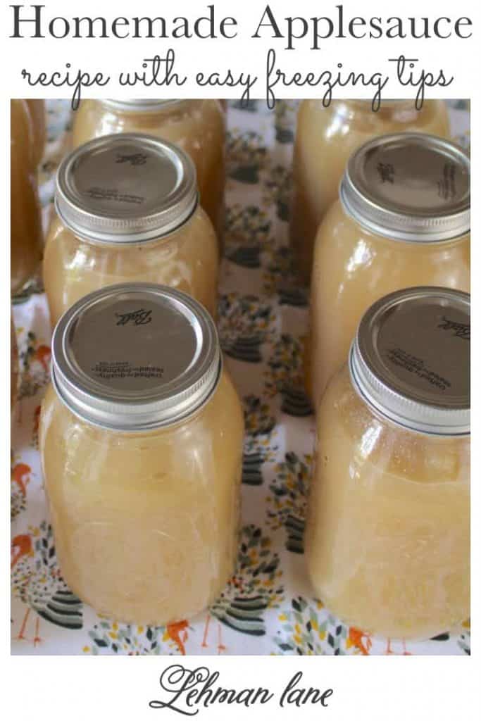 Our family recipe for homemade applesauce could not be yummier or easier!  Learn how to make your own applesauce for less than it costs to buy at the grocery store & it's so much healthier & delicious! Step by Step Instructions & Tips on canning & freezing our recipe for homemade applesauce too with pictures. #homemadeapplesaucerecipe #freezerrecipes #canning https://lehmanlane.net